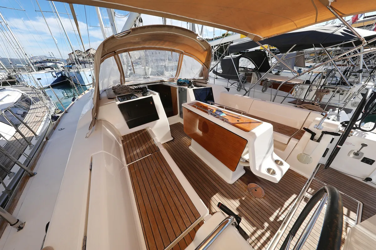 Cockpit of Alabama, a Dufour 412 GL sailboat at Grad Biograd na Moru, Croatia