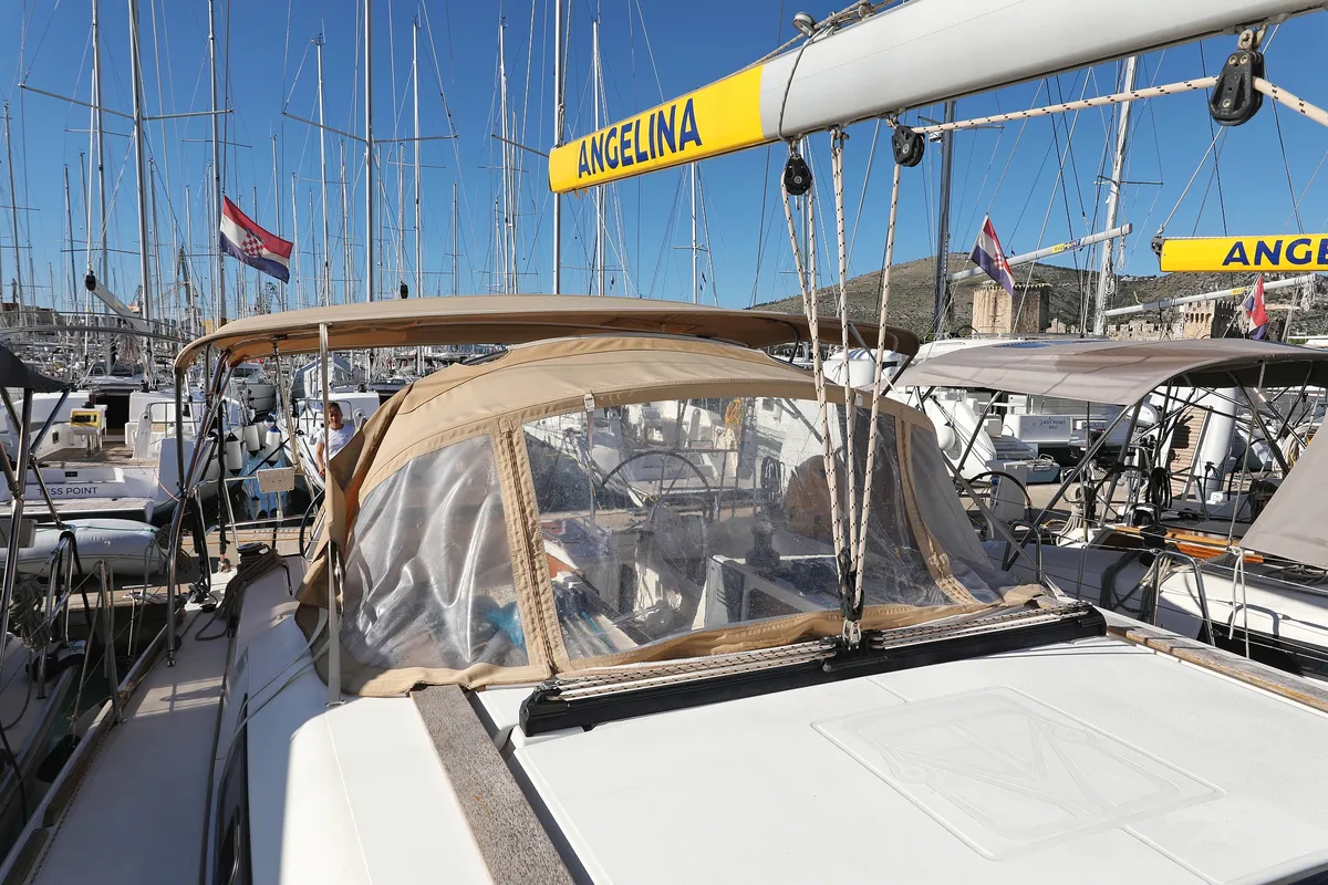 Deck of Alabama, a Dufour 412 GL sailboat at Grad Biograd na Moru, Croatia