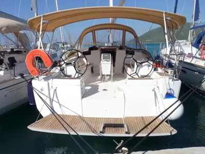 Cockpit of Melody, a Jeanneau Sun Odyssey 449 sailboat at Municipal Unit of Lefkada, Greece