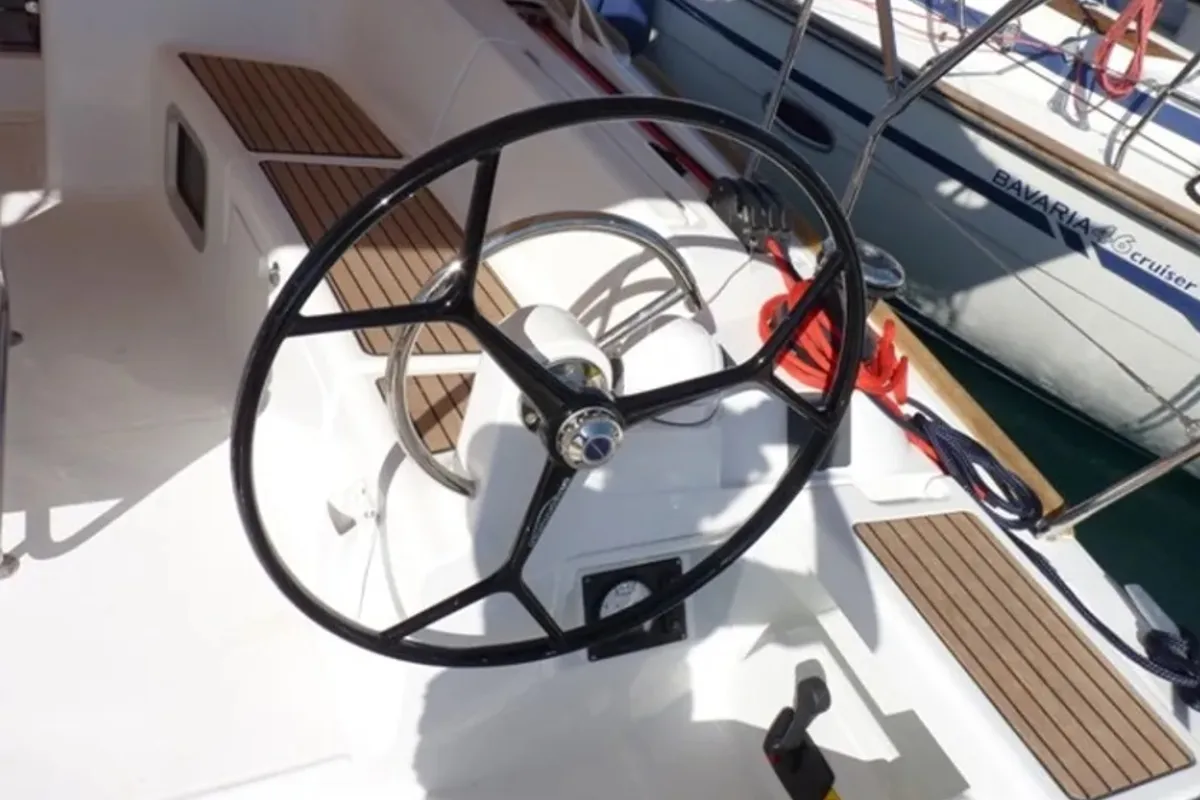 Cockpit of Melody, a Jeanneau Sun Odyssey 449 sailboat at Municipal Unit of Lefkada, Greece