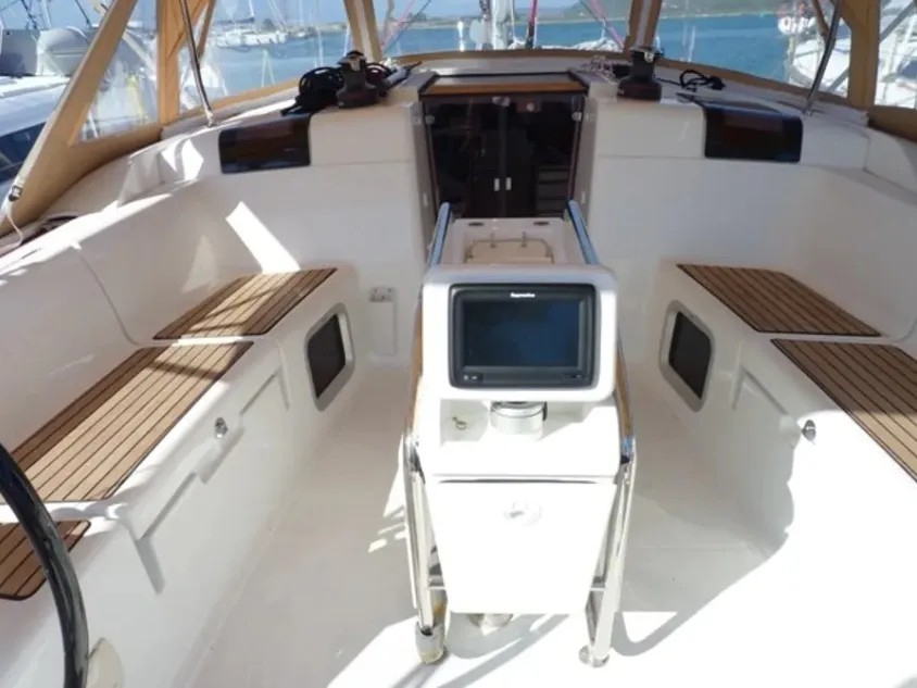 Cockpit of Melody, a Jeanneau Sun Odyssey 449 sailboat at Municipal Unit of Lefkada, Greece