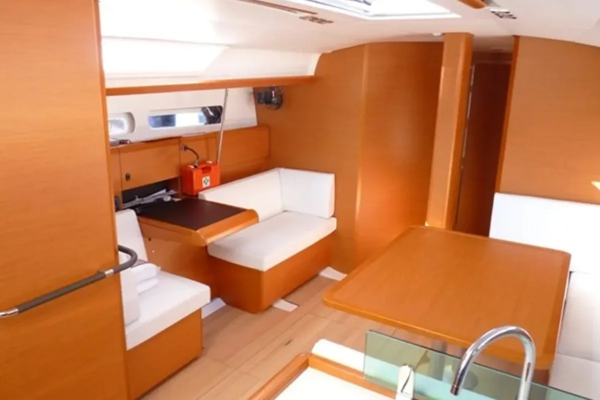 Salon of Melody, a Jeanneau Sun Odyssey 449 sailboat at Municipal Unit of Lefkada, Greece