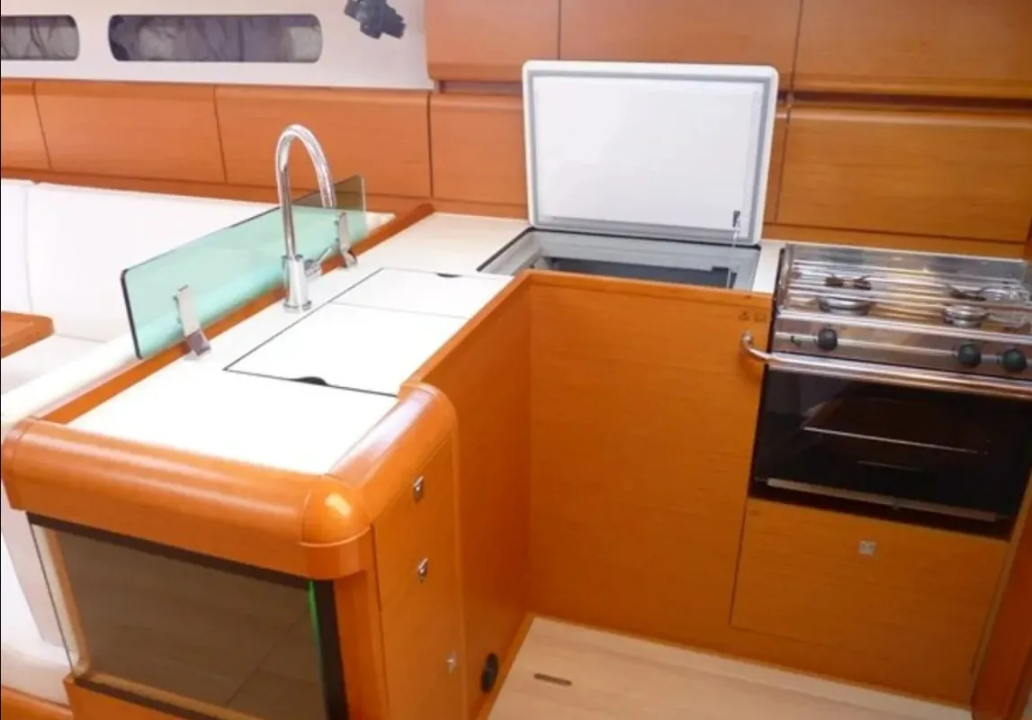 Galley of Melody, a Jeanneau Sun Odyssey 449 sailboat at Municipal Unit of Lefkada, Greece