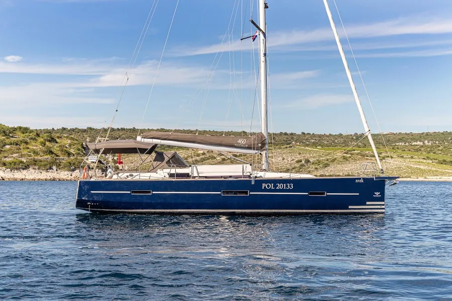 Exterior view of Fivek, a Dufour 460 GL sailboat at Primošten, Croatia
