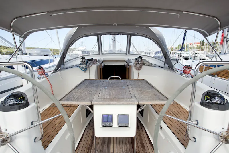 Cockpit of Astros, a Bavaria Cruiser 41 sailboat at Grad Šibenik, Croatia
