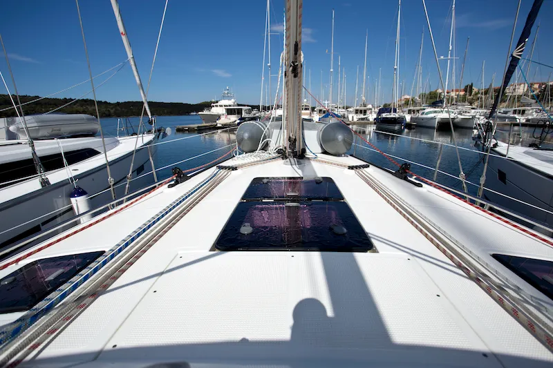 Deck of Astros, a Bavaria Cruiser 41 sailboat at Grad Šibenik, Croatia