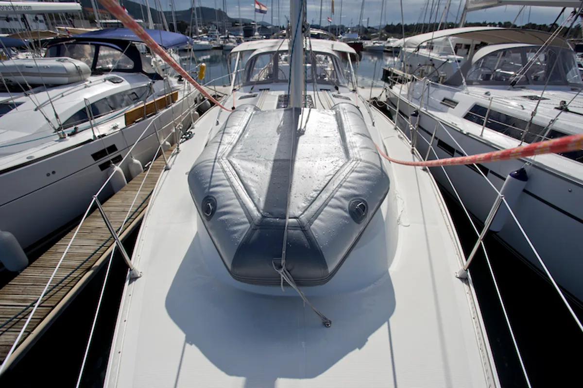 Deck of Astros, a Bavaria Cruiser 41 sailboat at Grad Šibenik, Croatia