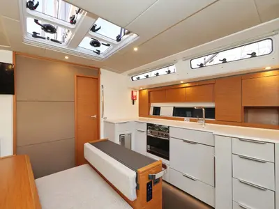 Galley of Alma, a Hanse 510 sailboat at Kos, Greece