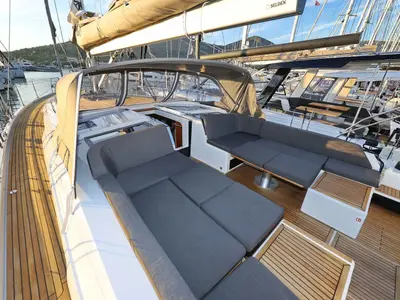 Deck of Alma, a Hanse 510 sailboat at Kos, Greece