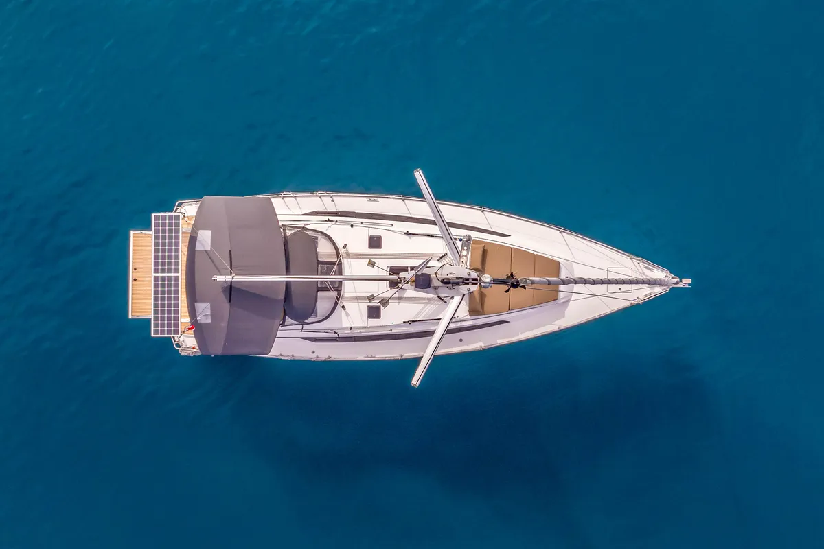 Exterior view of Sea Sparkle, a Bavaria Cruiser 46 sailboat at Split, Croatia
