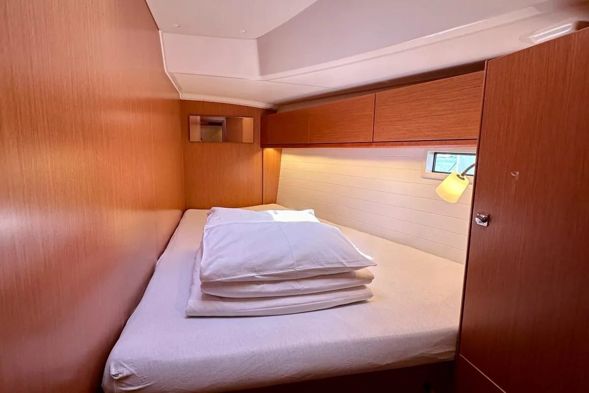 Cabin on Topaz, a Bavaria Cruiser 46 sailboat at Sukošan, Croatia