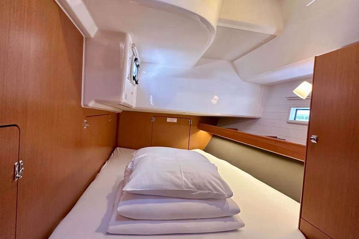 Cabin on Topaz, a Bavaria Cruiser 46 sailboat at Sukošan, Croatia