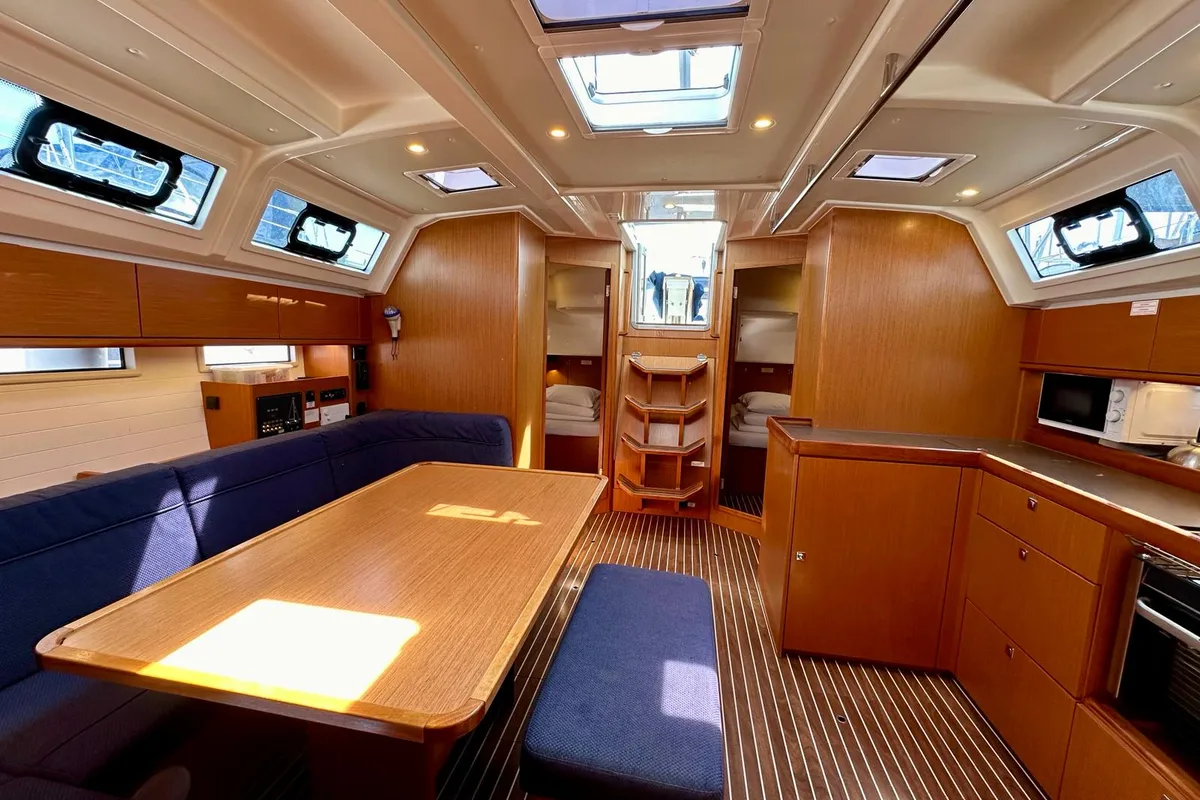 Salon of Topaz, a Bavaria Cruiser 46 sailboat at Sukošan, Croatia