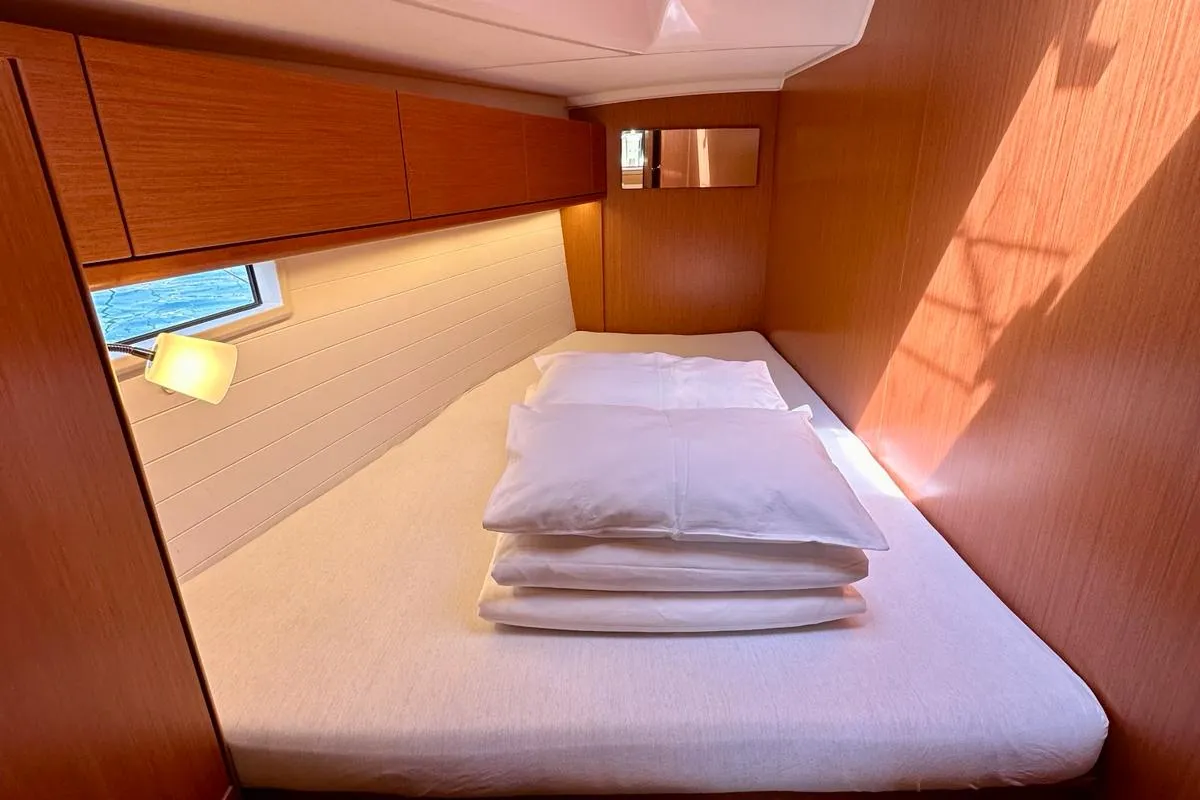 Cabin on Topaz, a Bavaria Cruiser 46 sailboat at Sukošan, Croatia
