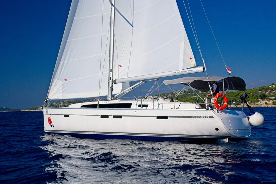 Exterior view of MH 85, a Bavaria Cruiser 46 sailboat at Murter, Croatia