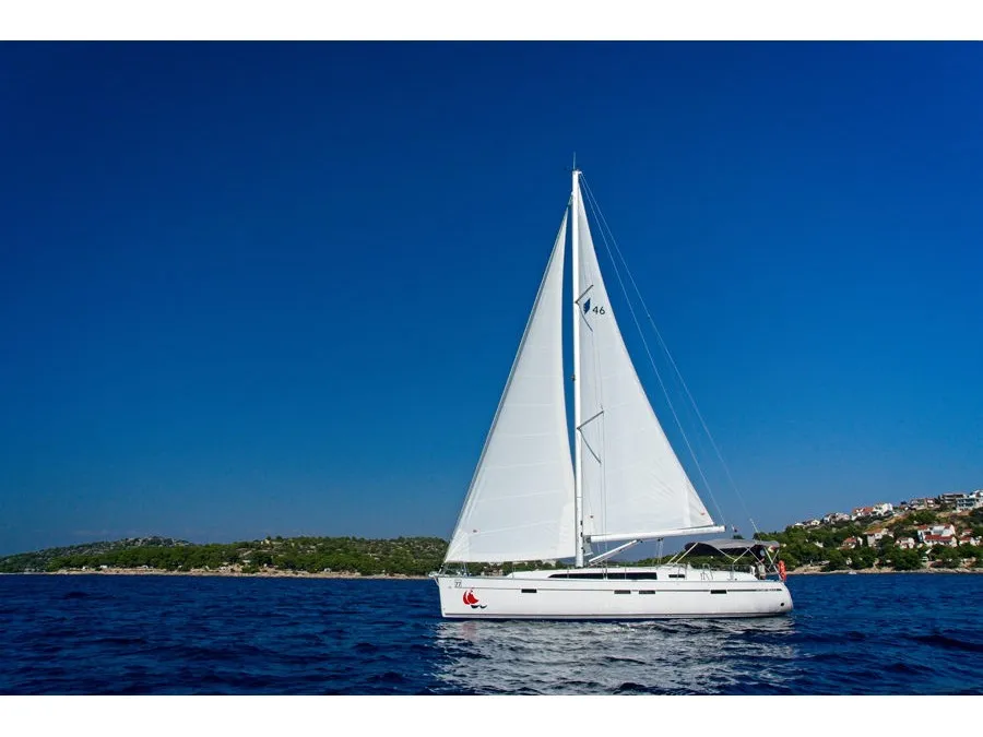 Exterior view of MH 85, a Bavaria Cruiser 46 sailboat at Murter, Croatia