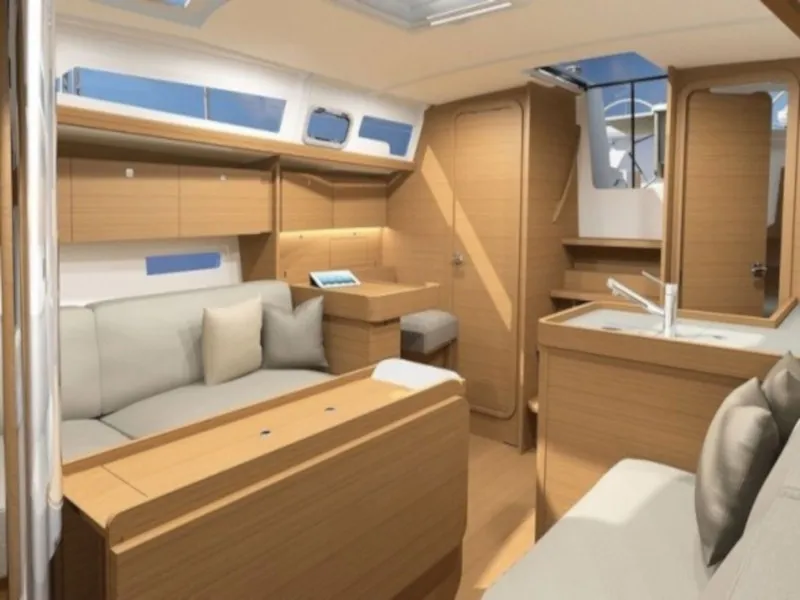 Salon of Blue Mares, a Dufour 360 Grand Large sailboat at Sant Antoni de Portmany, Spain