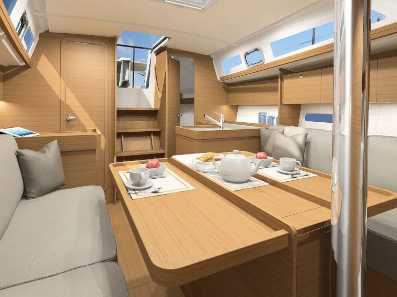 Salon of Blue Mares, a Dufour 360 Grand Large sailboat at Sant Antoni de Portmany, Spain
