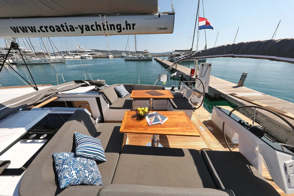 Deck of Atmosphere, a Hanse 460 sailboat at Kaštela, Croatia