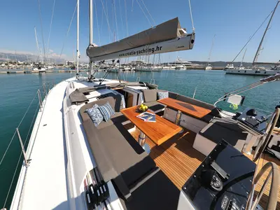 Deck of Atmosphere, a Hanse 460 sailboat at Kaštela, Croatia