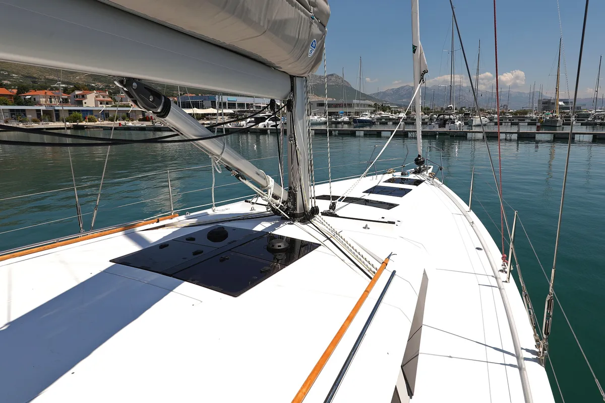 Deck of Atmosphere, a Hanse 460 sailboat at Kaštela, Croatia