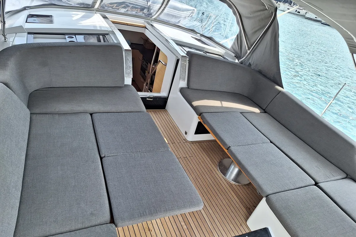 Deck of Atmosphere, a Hanse 460 sailboat at Kaštela, Croatia