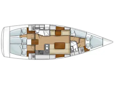 Floor plan of Leonessa, a Hanse 430 sailboat at Piraeus, Greece