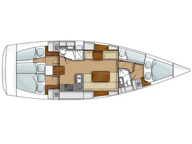 Floor plan of Leonessa, a Hanse 430 sailboat at Piraeus, Greece