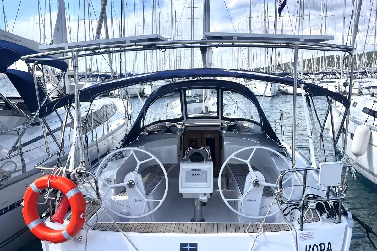 Cockpit of KORA, a Bavaria Cruiser 34 sailboat at Sukošan, Croatia