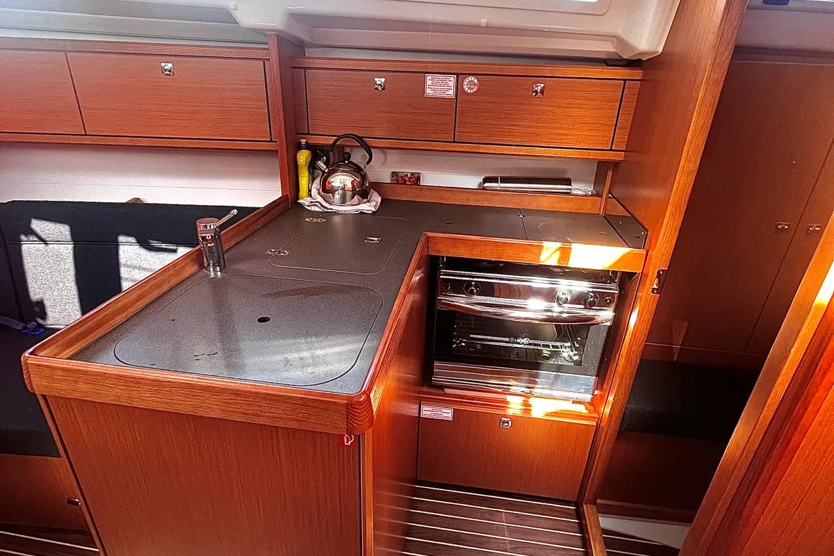 Galley of KORA, a Bavaria Cruiser 34 sailboat at Sukošan, Croatia
