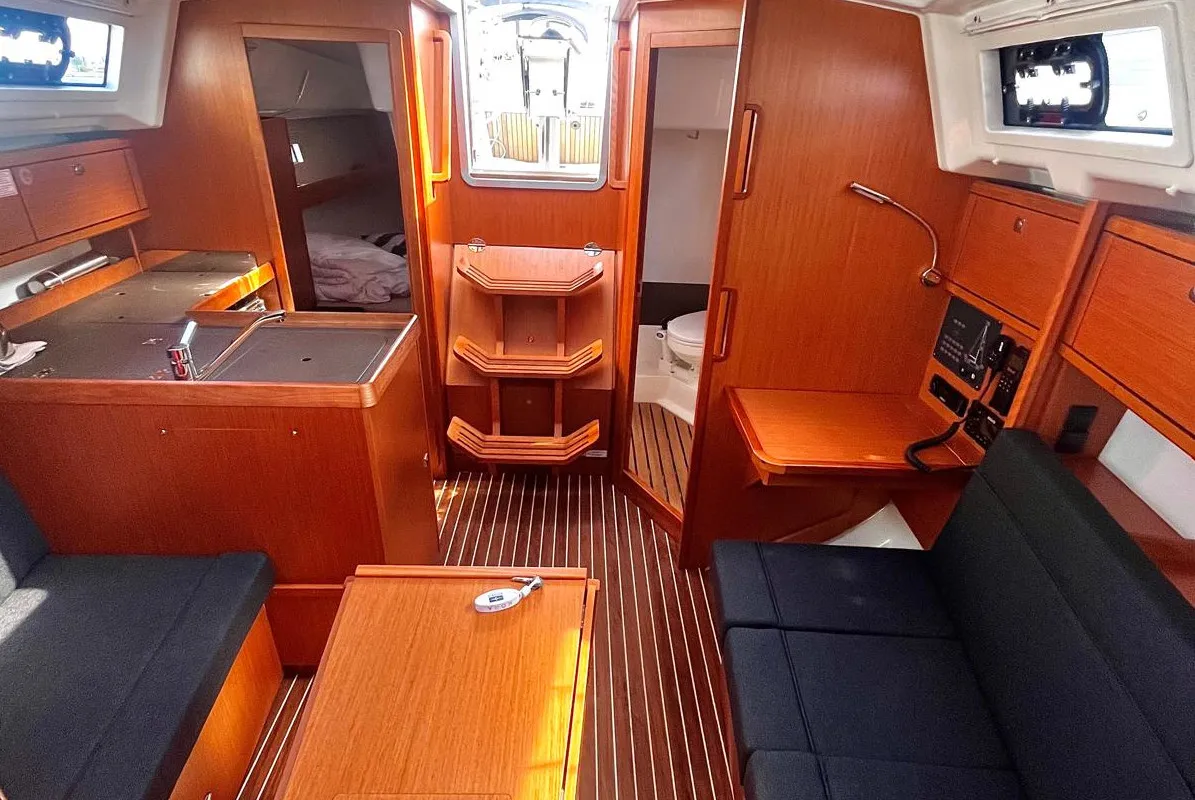 Salon of KORA, a Bavaria Cruiser 34 sailboat at Sukošan, Croatia