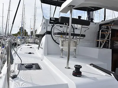 Cockpit of Arion, a Lagoon 42 - 4 + 2 cab. catamaran at Skiathos, Greece