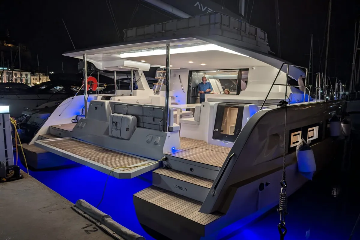 Exterior view of Premium +, a Aventura 45 catamaran at Dénia, Spain