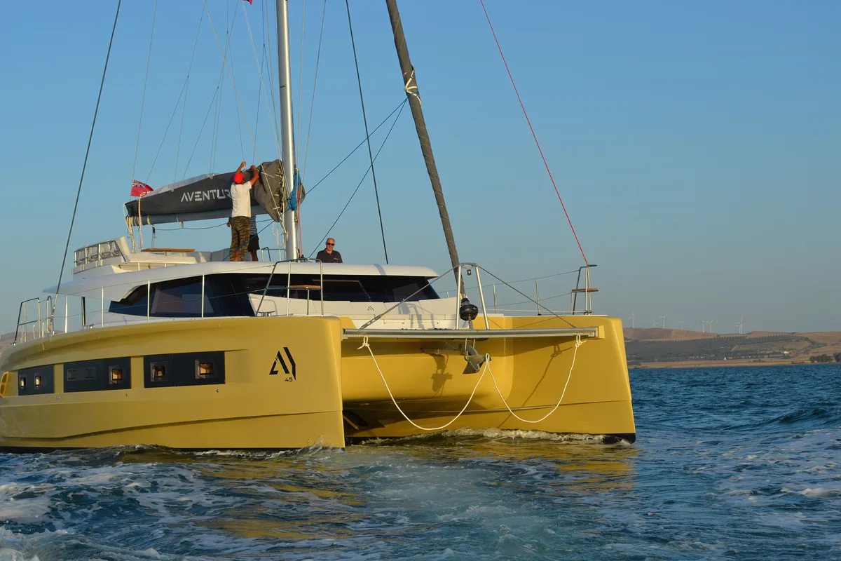 Exterior view of Premium +, a Aventura 45 catamaran at Dénia, Spain