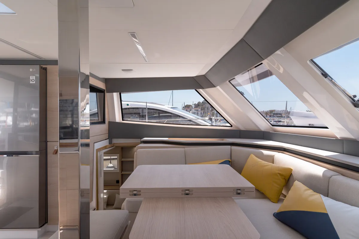 Salon of Premium +, a Aventura 45 catamaran at Dénia, Spain