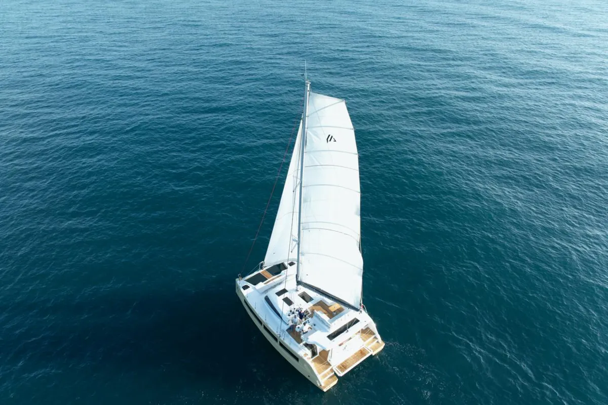 Exterior view of Premium +, a Aventura 45 catamaran at Dénia, Spain
