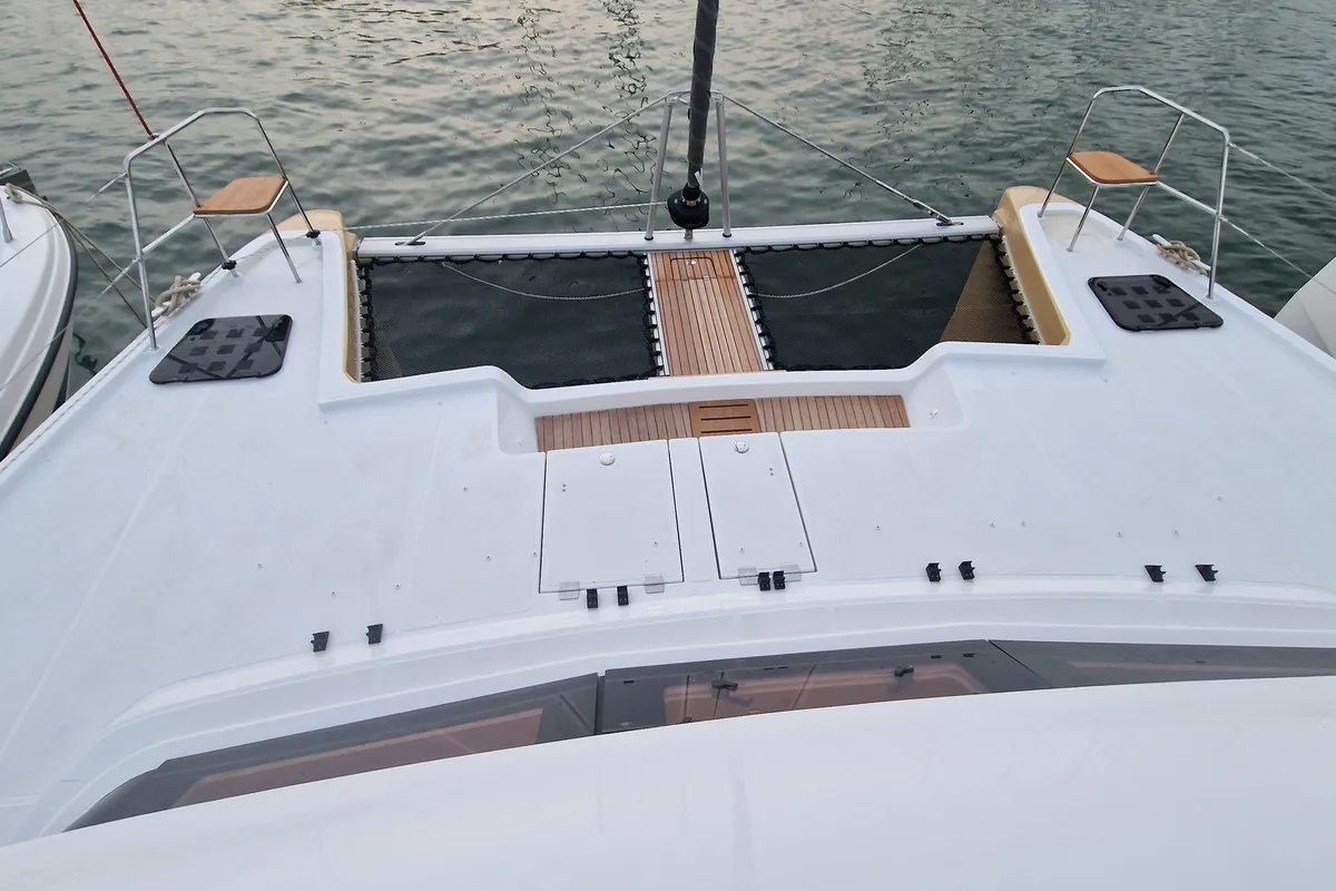 Deck of Premium +, a Aventura 45 catamaran at Dénia, Spain