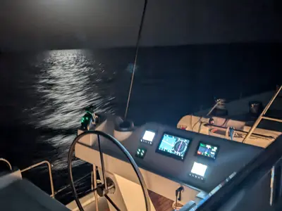 Cockpit of Premium +, a Aventura 45 catamaran at Dénia, Spain