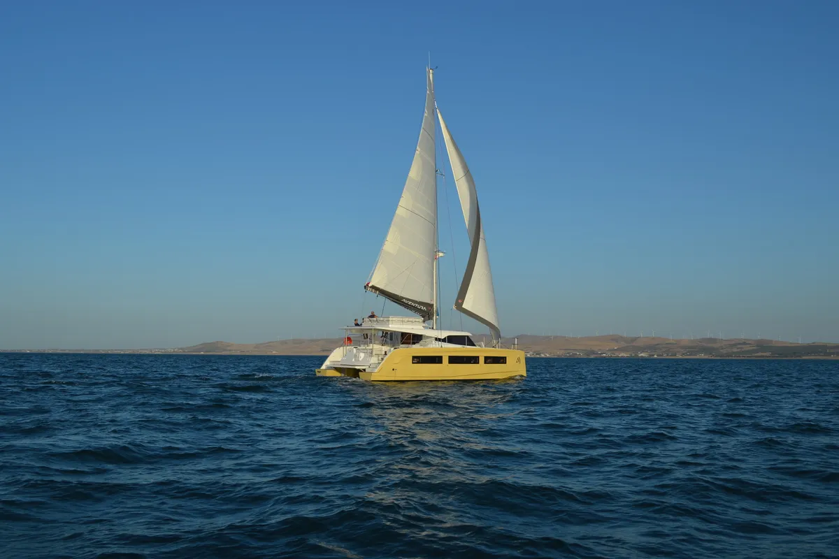 Exterior view of Premium +, a Aventura 45 catamaran at Dénia, Spain