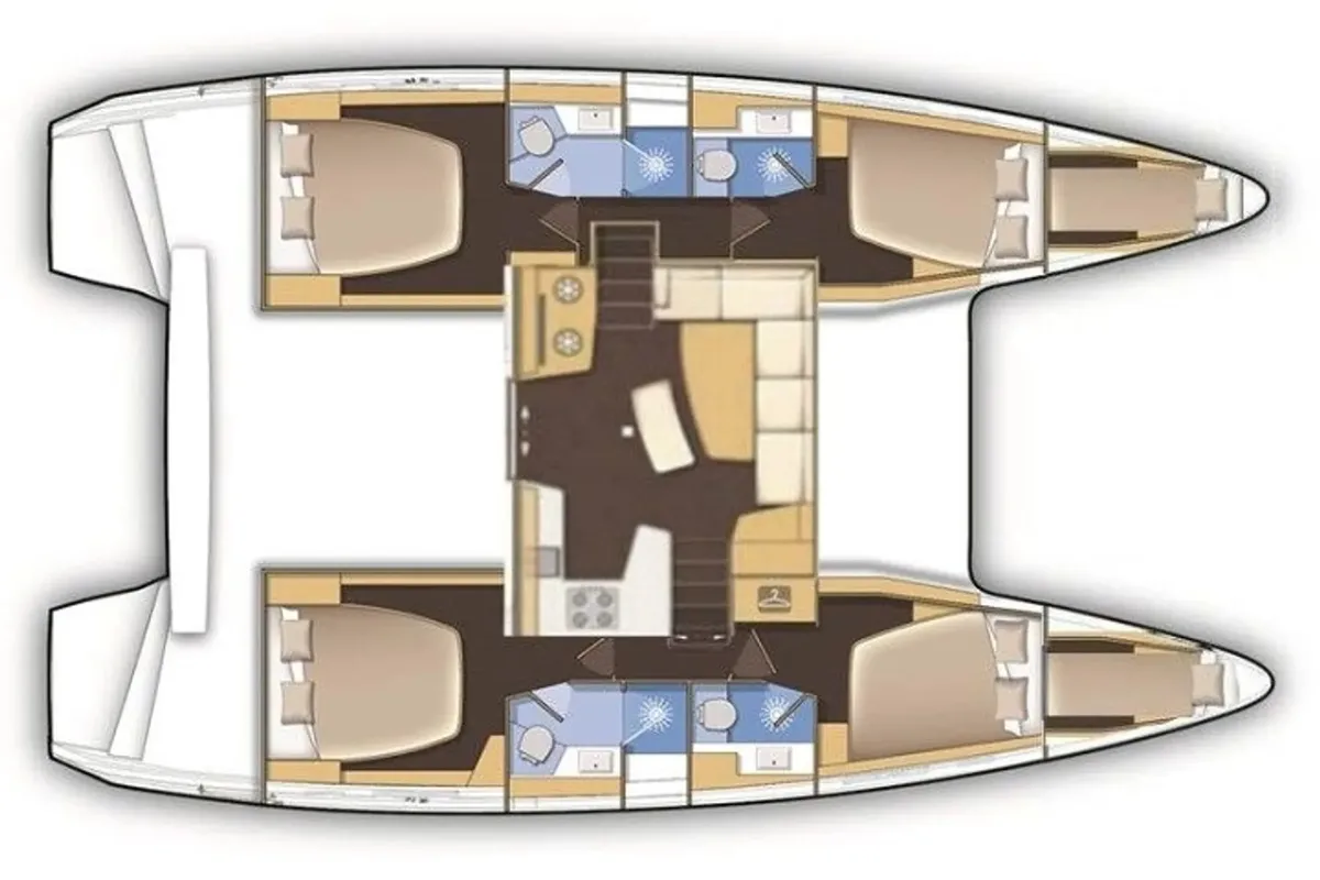 Floor plan of Blue Ripple I, a Lagoon 42 catamaran at Municipal Unit of Lefkada, Greece