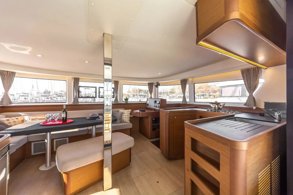 Salon of Blue Ripple I, a Lagoon 42 catamaran at Municipal Unit of Lefkada, Greece