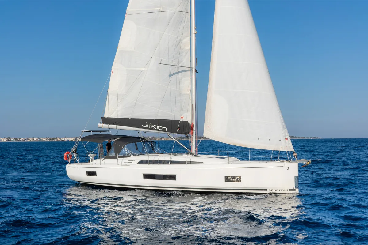 Exterior view of Rebekka Blue, a Beneteau Oceanis 46.1 sailboat at Municipal Unit of Rhodes, Greece