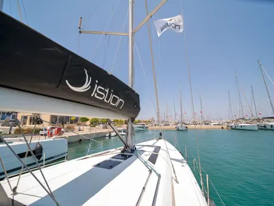 Deck of Rebekka Blue, a Beneteau Oceanis 46.1 sailboat at Municipal Unit of Rhodes, Greece