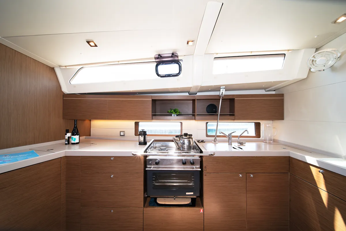 Galley of Rebekka Blue, a Beneteau Oceanis 46.1 sailboat at Municipal Unit of Rhodes, Greece