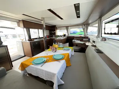 Salon of MPLE (air condition, generator, water maker) , a Lagoon 46 catamaran at Athens, Greece