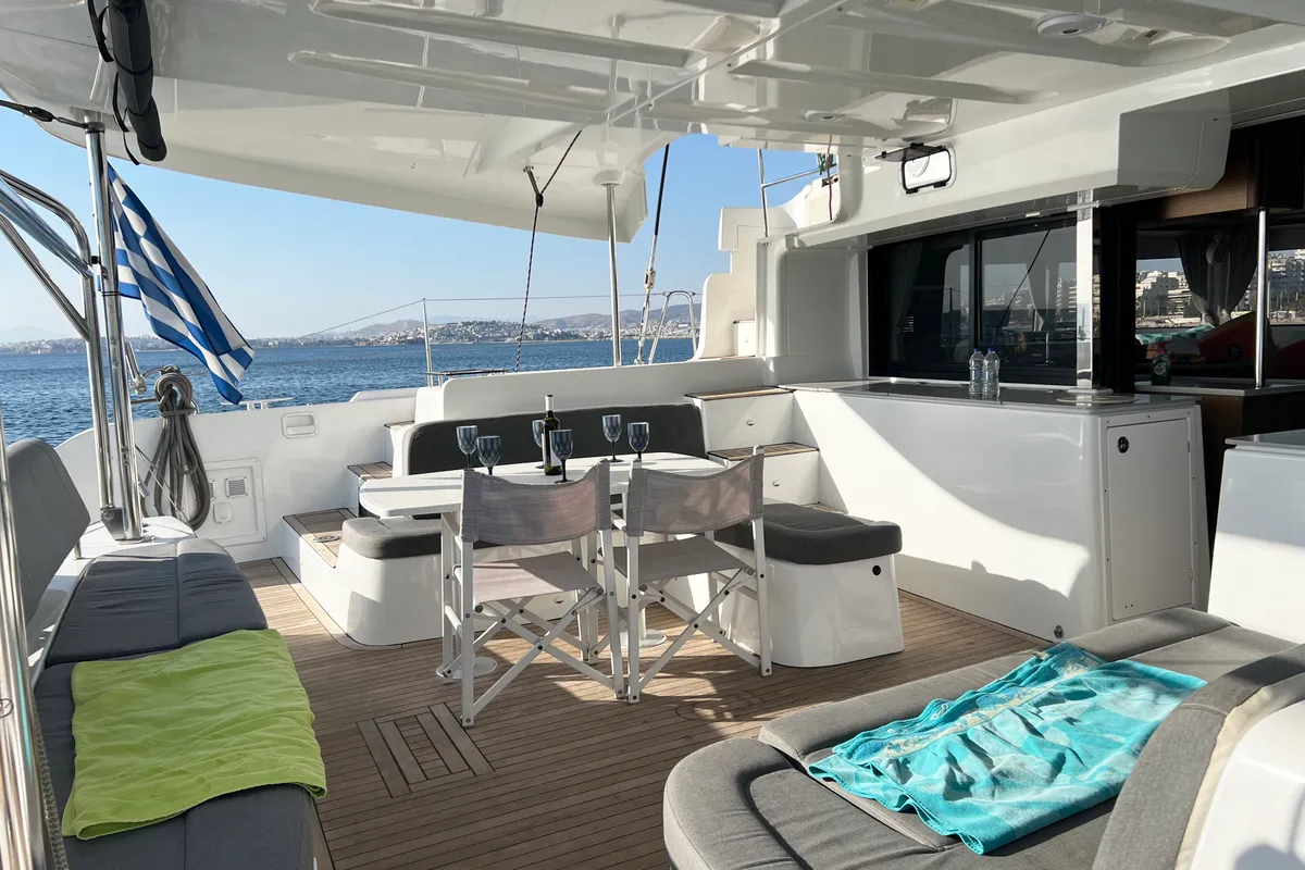 Deck of MPLE (air condition, generator, water maker) , a Lagoon 46 catamaran at Athens, Greece