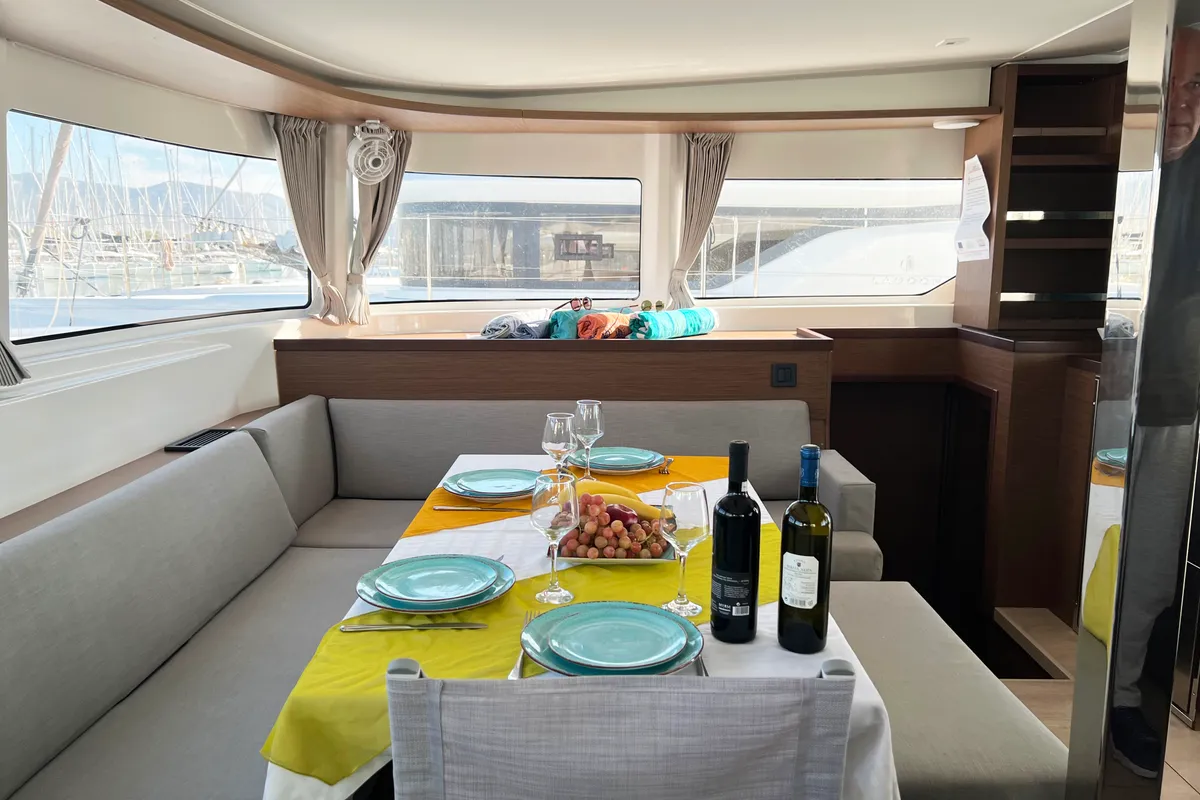 Salon of MPLE (air condition, generator, water maker) , a Lagoon 46 catamaran at Athens, Greece