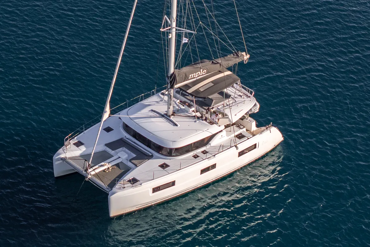 Exterior view of MPLE (air condition, generator, water maker) , a Lagoon 46 catamaran at Athens, Greece