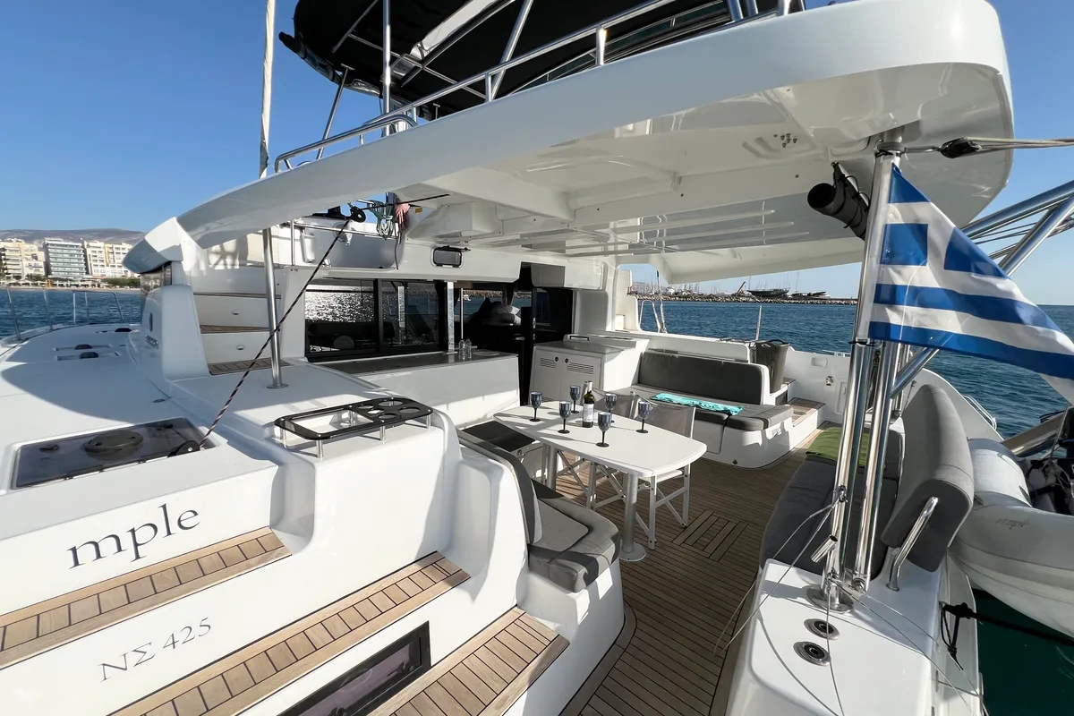 Deck of MPLE (air condition, generator, water maker) , a Lagoon 46 catamaran at Athens, Greece