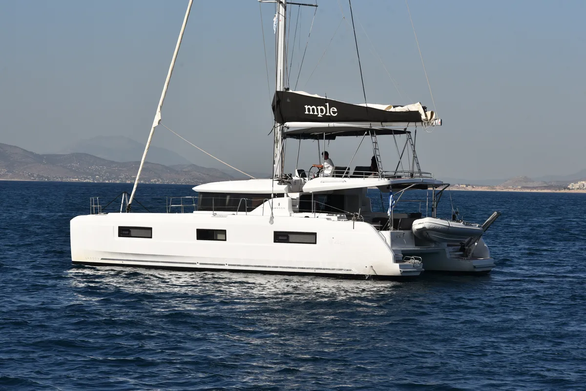 Exterior view of MPLE (air condition, generator, water maker) , a Lagoon 46 catamaran at Athens, Greece